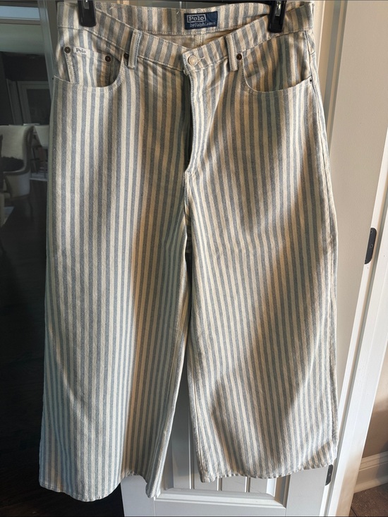 Polo Ralph Lauren Denim - Women Polo by Ralph Lauren Blue & White Vertical Stripe Wide-Leg Chinos